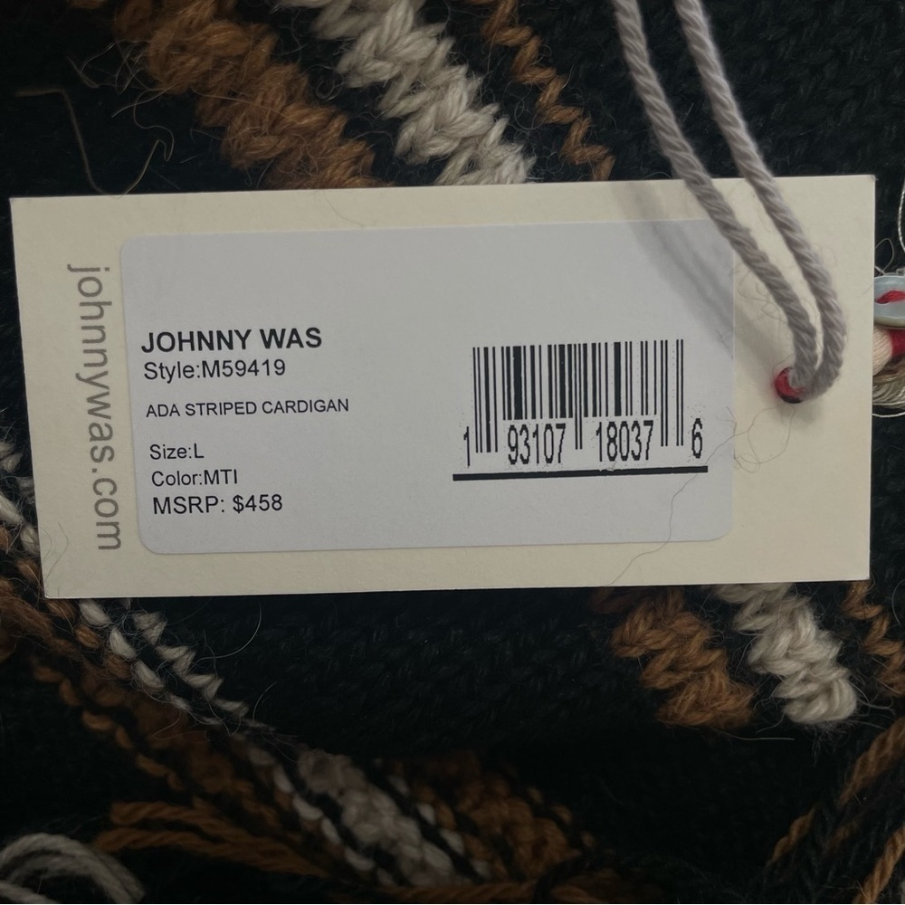 Johnny Was Ada Striped Cardigan Black Striped Fringe Alpaca Wool Size Large - Picture 6 of 9
